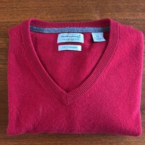 100% 2 Ply Cashmere Weatherproof Mens XL V Neck Sweater Red Soft+++